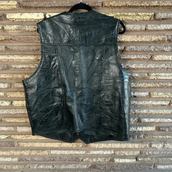 Navarre Leather Company Italian Stone Design Black Snap Front Vest Size XXL - Picture 8 of 9